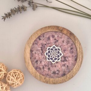 Dessous de verre bois Lotus, Quartz Rose et Améthyste