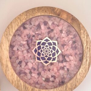 Dessous de verre bois Lotus, Quartz Rose et Améthyste