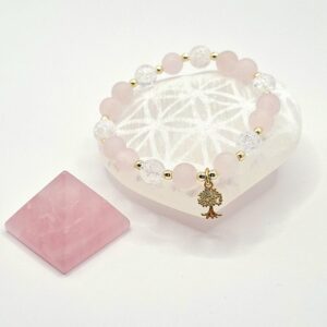 Bracelet Quartz Rose Cristal Crack et Arbre de Vie doré