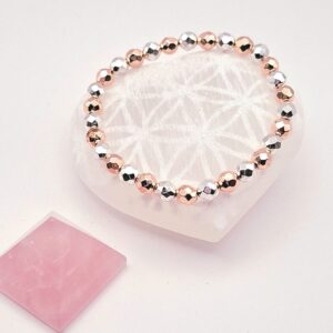Bracelet en Hématite Facettée Rose et Argentée