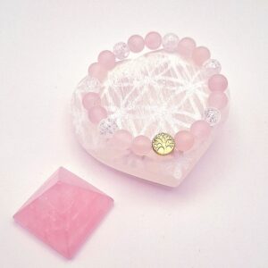 Bracelet en Quartz Rose et Cristal Crack avec Arbre de Vie