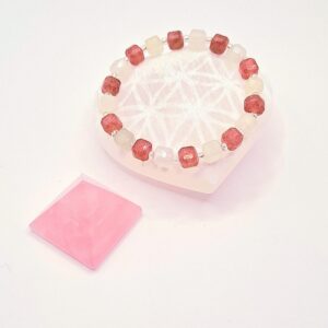 Bracelet en Quartz Fraise et Jade Vert