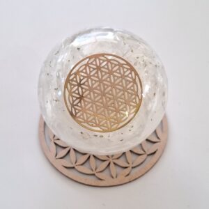 Orgonite Sphère Sélénite Fleur de Vie