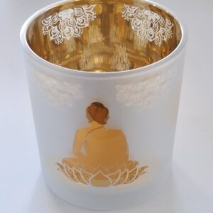 Photophore Bouddha Verre Givré/Métallique et Or