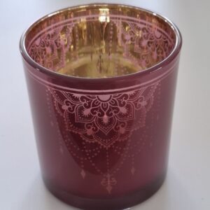 Photophore Mandala Verre/Métallique Bordeaux et Or