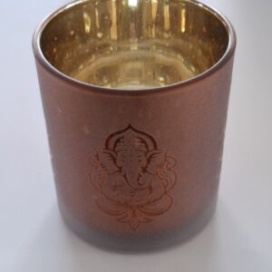 Photophore Ganesha Verre Givré/Métallique Bordeaux et Or