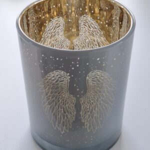 Photophore Ailes d’Anges Verre Givré/Métallique et Or (Grand Modèle)