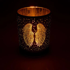 Photophore Ailes d’Anges Verre Givré/Métallique et Or (Grand Modèle)