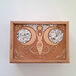 Boîte à Bijoux ou à Tarot Déesse de la Lune Pierre de Lune Arc-En-Ciel